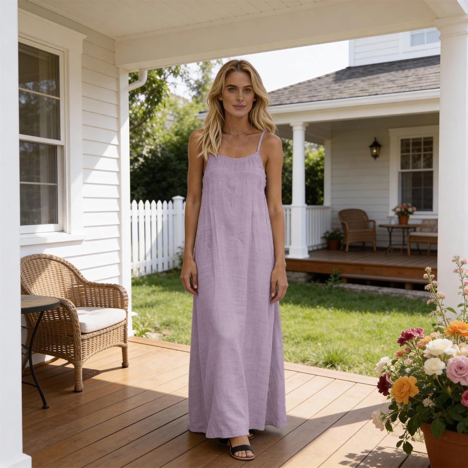 Backless Cami Dresses for Women,Summer Sleeveless Casual House Dress - Solid Color Lounge Sundress - Image 3