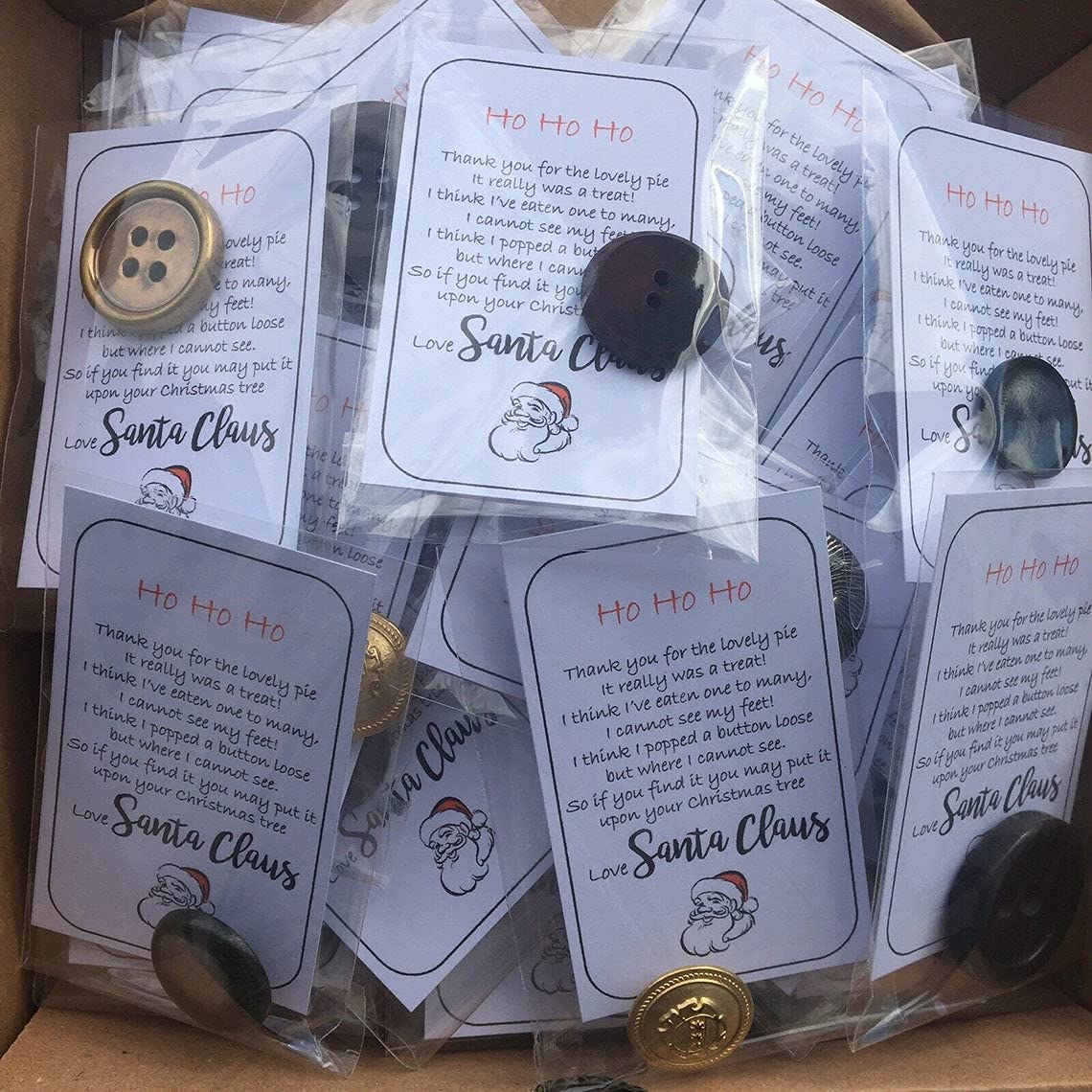 Job Lot 25 x Santa's Lost Button Packs, Christmas Eve Magic, Labels, Fundraising Fetes Wholesale