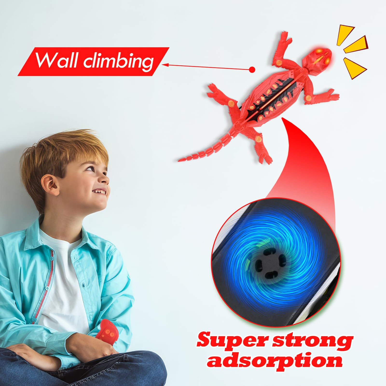 Euakee Recargable Camaleón Teledirigido, Lagarto Teledirigido con Ojos Led Luminosos, Lagarto Trepador de Paredes, JRegalos de Cumpleaños para Niños Niñas 3 4 5 6 7 8+ Años (B