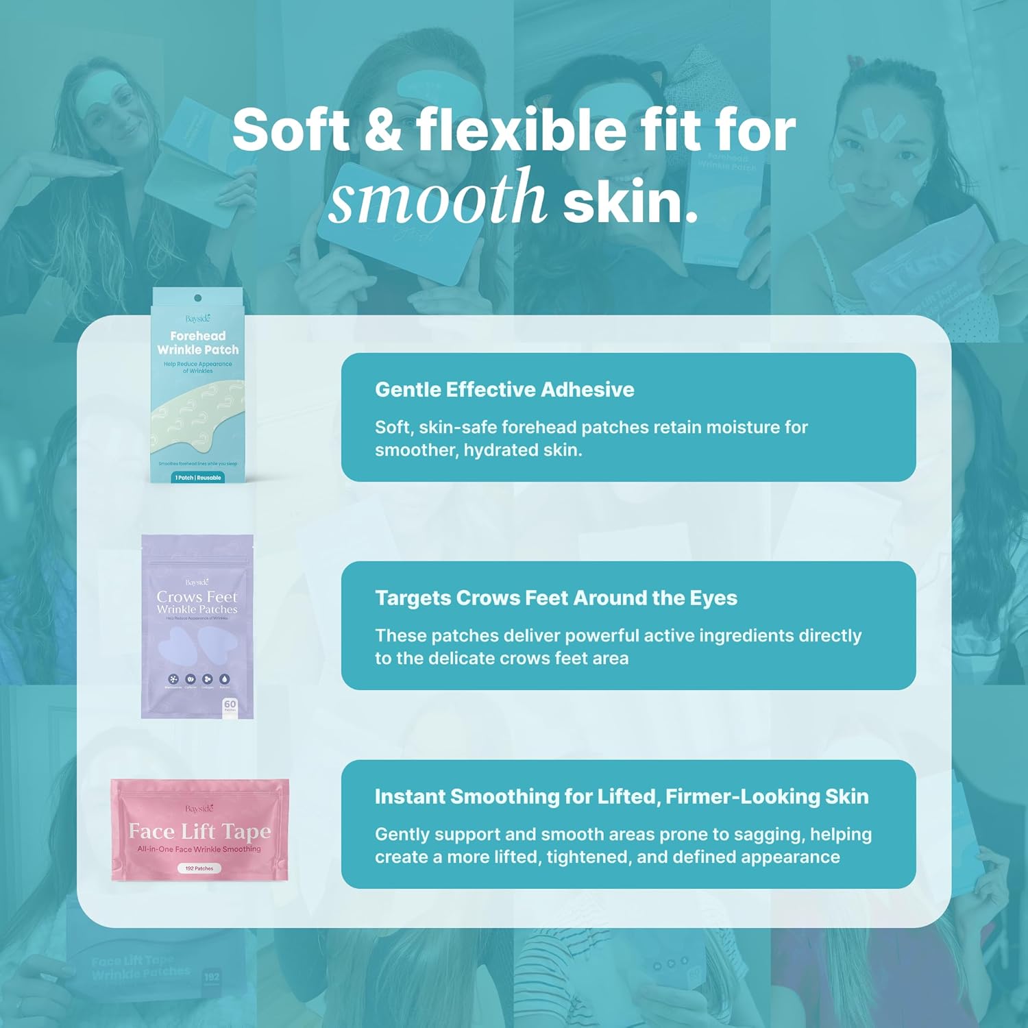 Forehead Wrinkle Patches, Crow’s Feet Patches & Face Lift Tape | Complete Wrinkle Patch Bundle | All-In-One Anti-Aging Smoothing System for Fine Lines, Firming, Lifting & Overnight Wrinkle Prevention