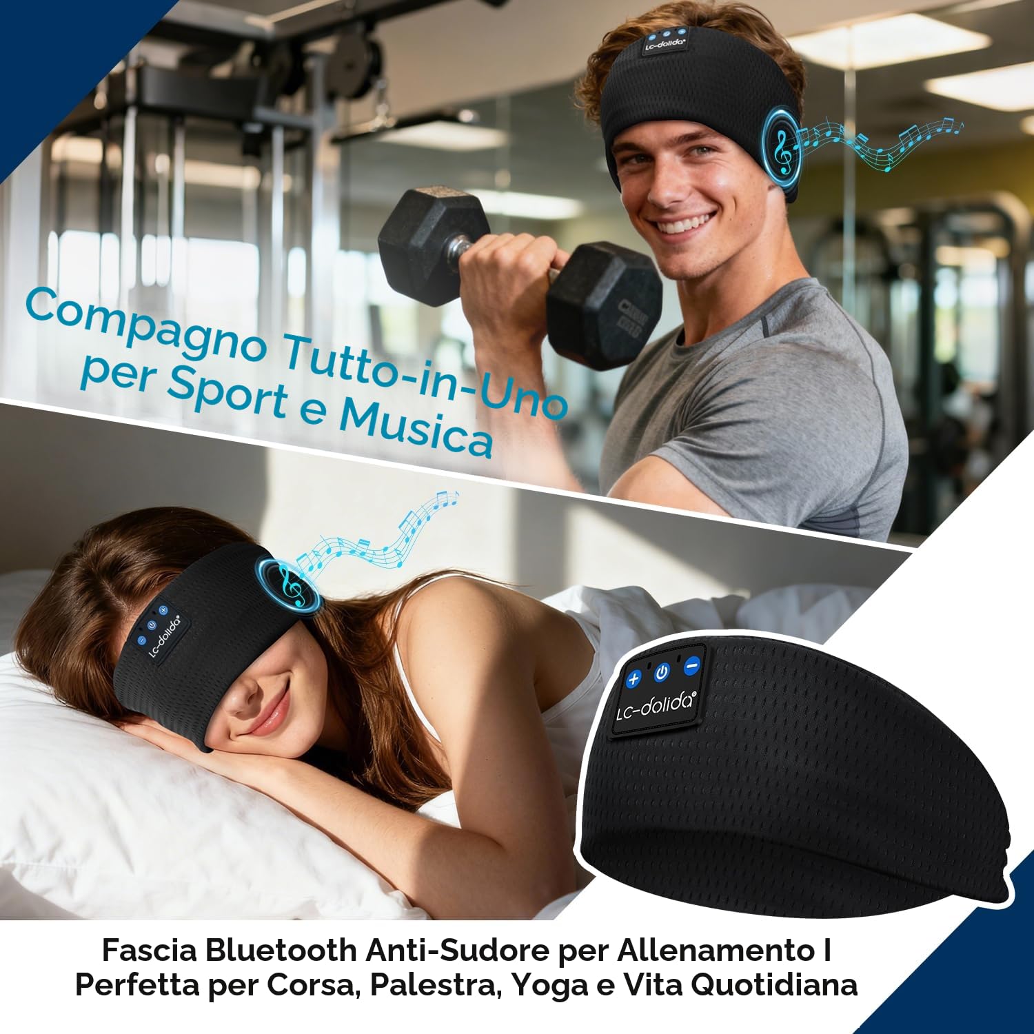 LC-dolida Cuffie Bluetooth con Archetto per Dormire e Sport, Fascia per Cuffie Sportive Maschera del Sonno, Fascia Musicale per Sportivo, Jogging, Yoga, Viaggio, Argento