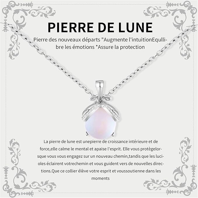 Collier Argent Pierre De Lune - Pendentif Bohème - Cadeau Femme, Anniversaire, Sœur, Amie - Chaîne 40+5 Cm