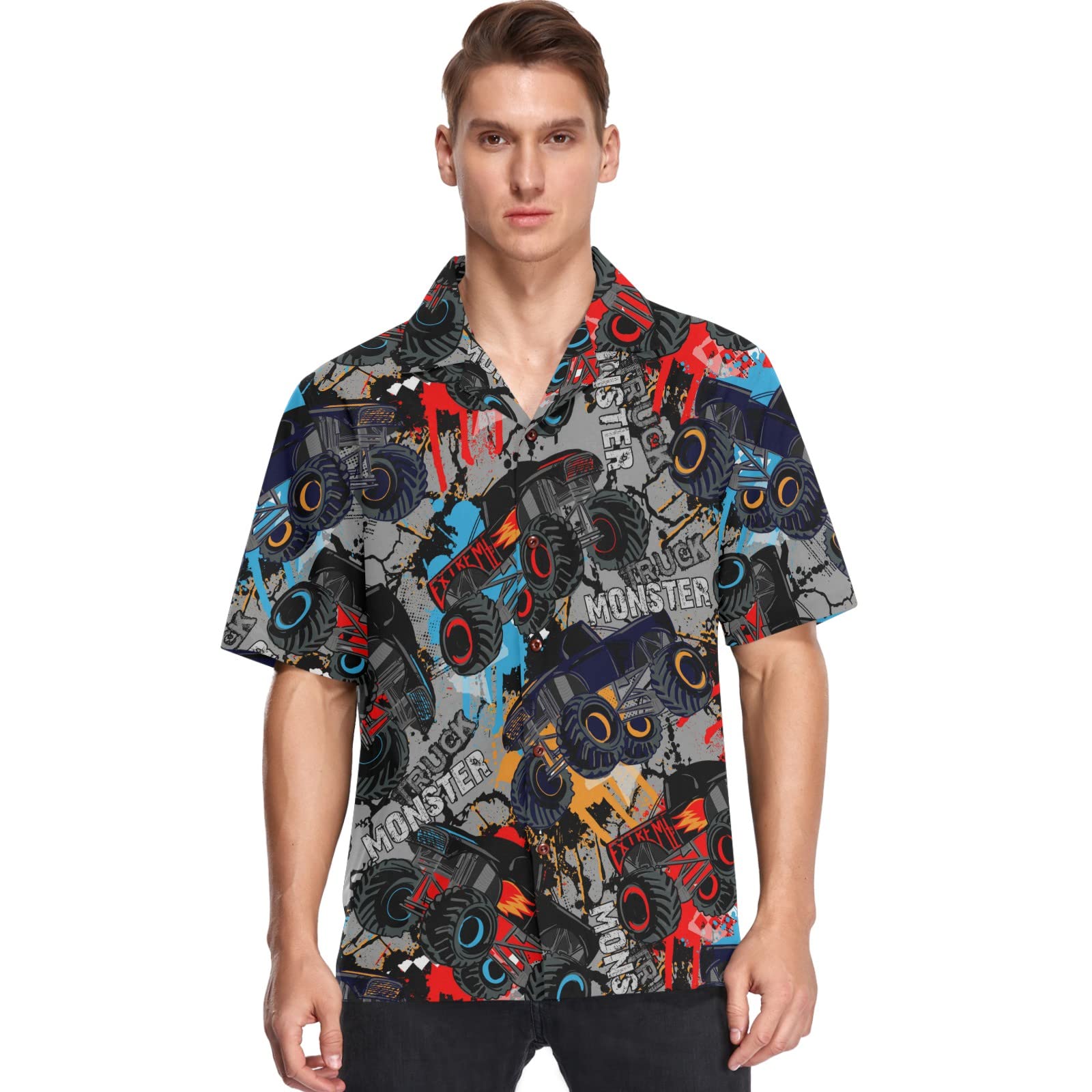 visesunnyStylish Men's Hawaiian Print Button Down Short Sleeve Shirt Funny Tropical Floral Casual Beach Shirts Gift