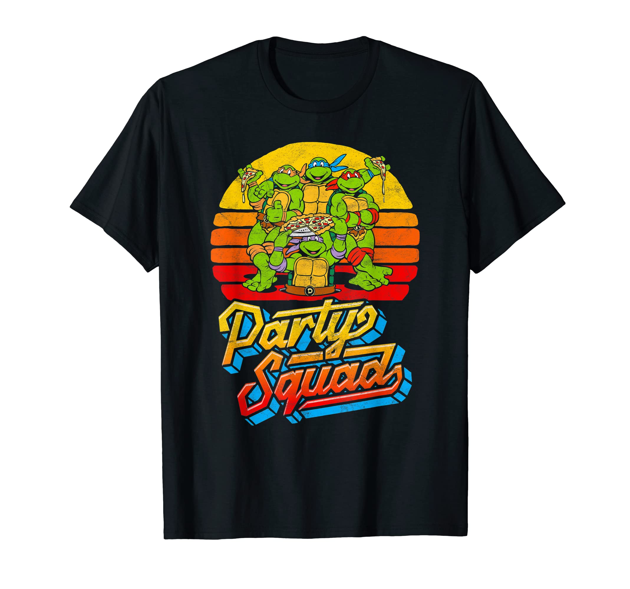 Teenage Mutant Ninja TurtlesParty Squad! TMNT Vintage 80s Pizza Friends Distressed T-ShirtOEKO-TEX STANDARD 100