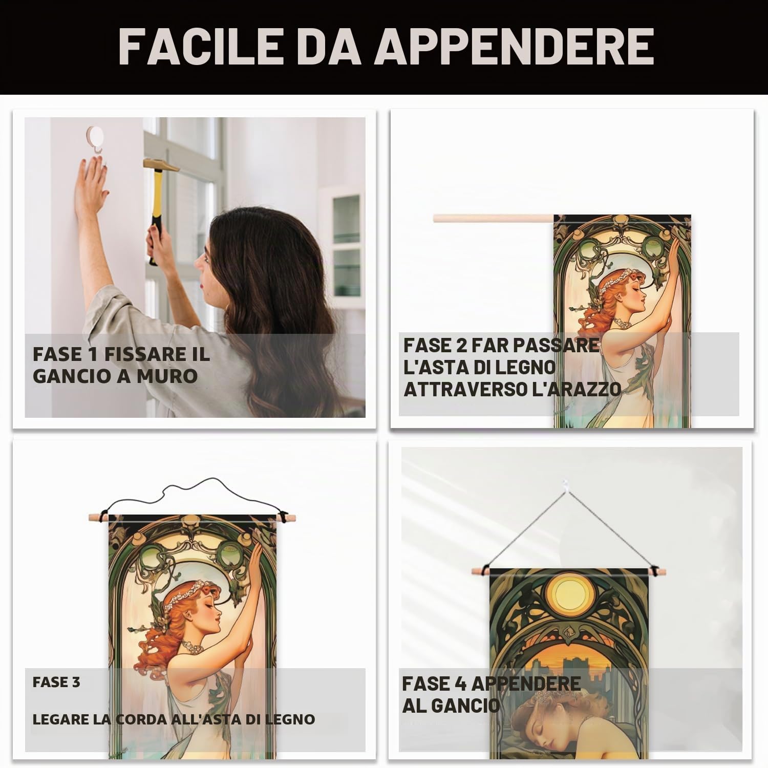 PLIGREAT Confezione da 2 arazzi verticali in stile Art Nouveau Poster estetico da parete per camera da letto, bagno, vintage, lungo, stretto, per camera da letto, camera da letto, casa, arte