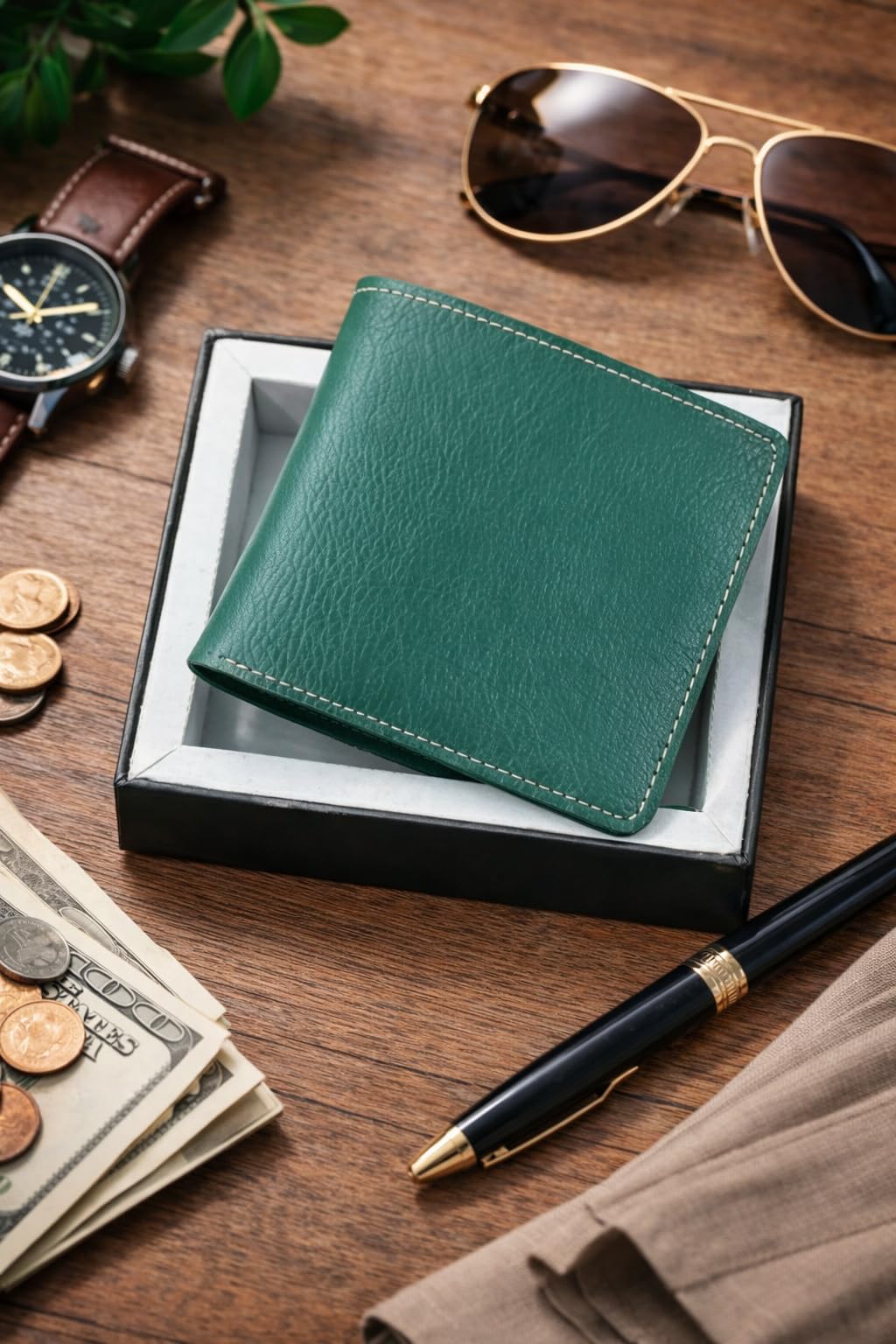 Green Men's Premium Leather Wallet, Classic Design with Textured Finish, Multi-Card Slots, Spacious Cash Compartment and Coin Pocket I Non Customised I RFID Protected I-image-46