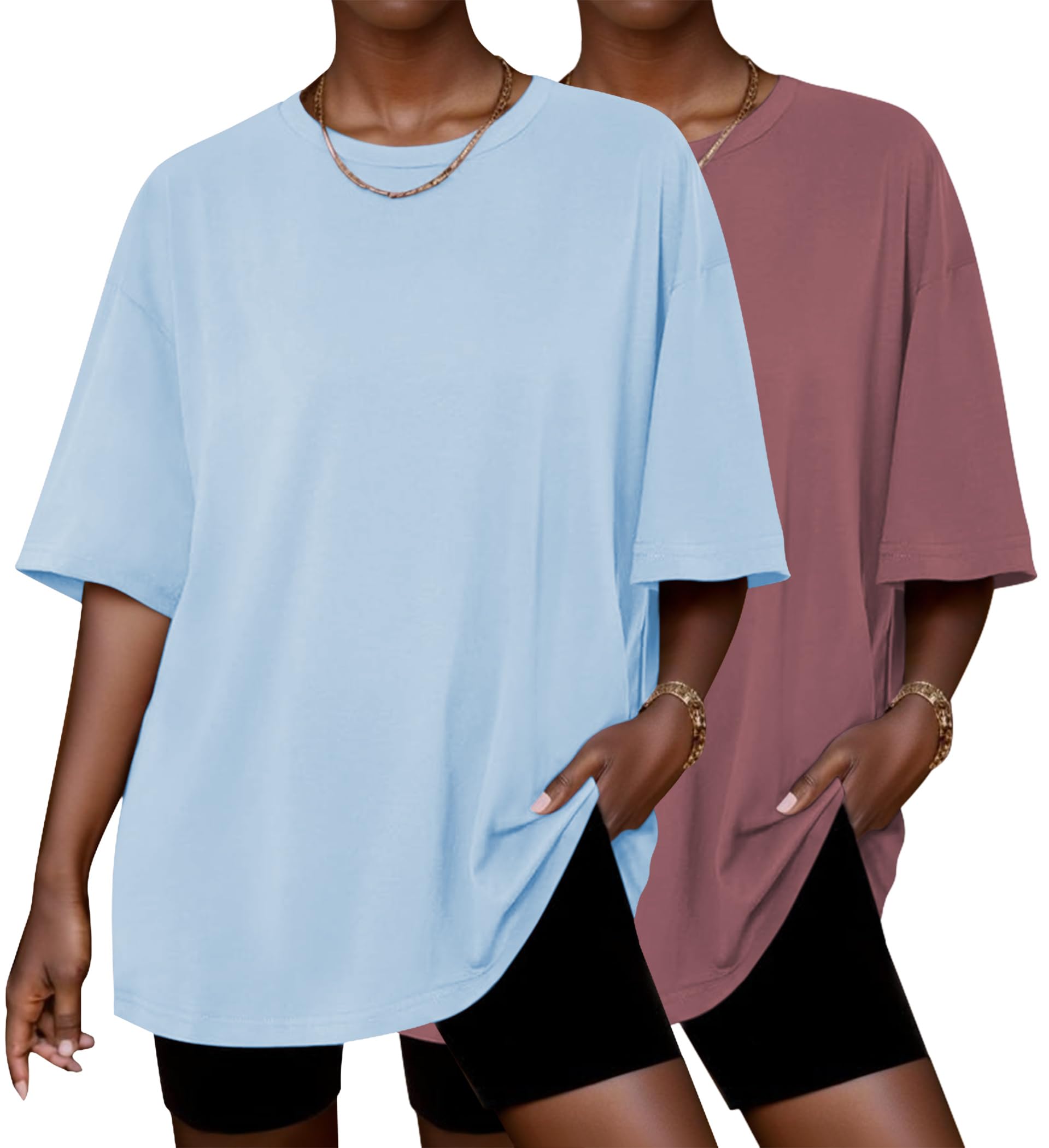 ekouaer 2 Pack Womens Tops Short Sleeve Oversized T Shirts Summer Spring Tops 2025 Basic Casual Tee Top S-XXL-picture-36