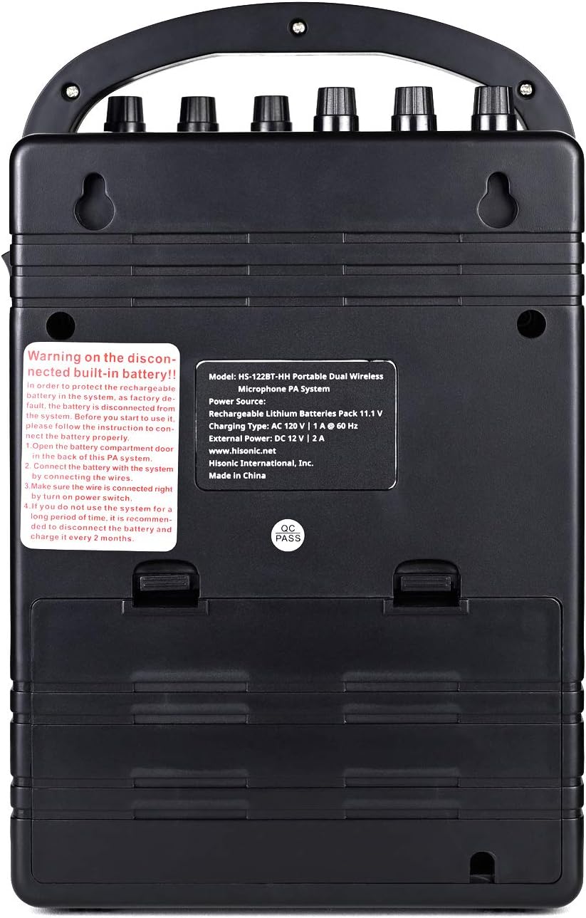 Hisonic HS122BT-HL Portable and Rechargeable PA System with Dual UHF Wireless Microphones & Bluetooth Connection - Image 6
