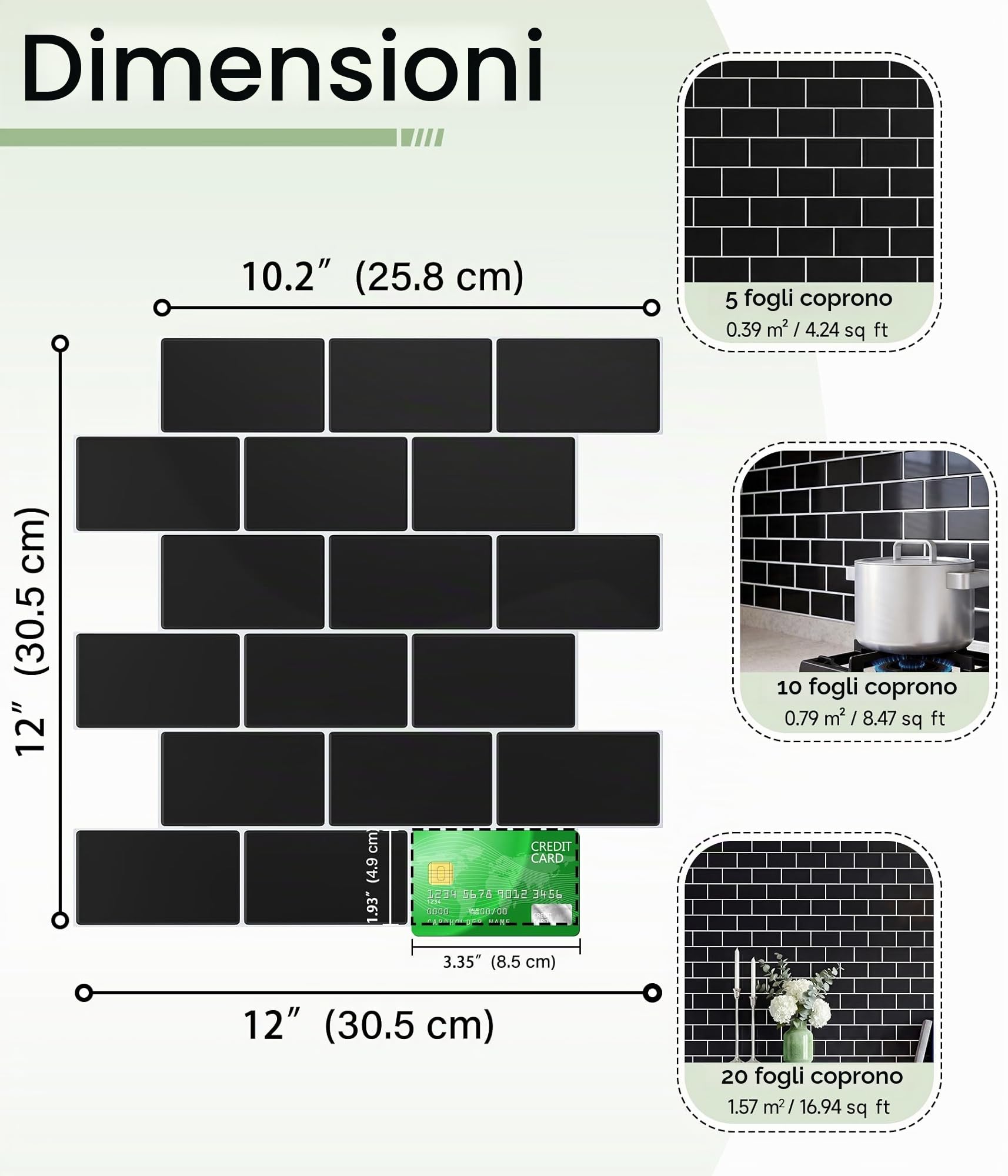 Yoillione Piastrelle Adesive Cucina, Nero Paraschizzi Cucina Mattonelle Adesive Bagno, Mattonelle Decorative 3D per Parete, 30x30 cm, 10 Pezzi