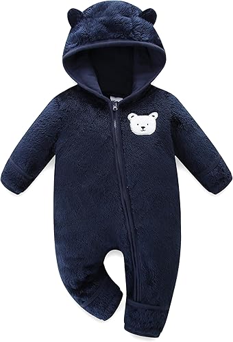 Baby Fleece Winter Jumpsuit Cute Cartoon Comfy Fluffy Romper for 0-18M