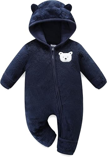 Hikido Baby Fleece Winter Jumpsuit Cute Cartoon Comfy Fluffy Romper for 0-18M