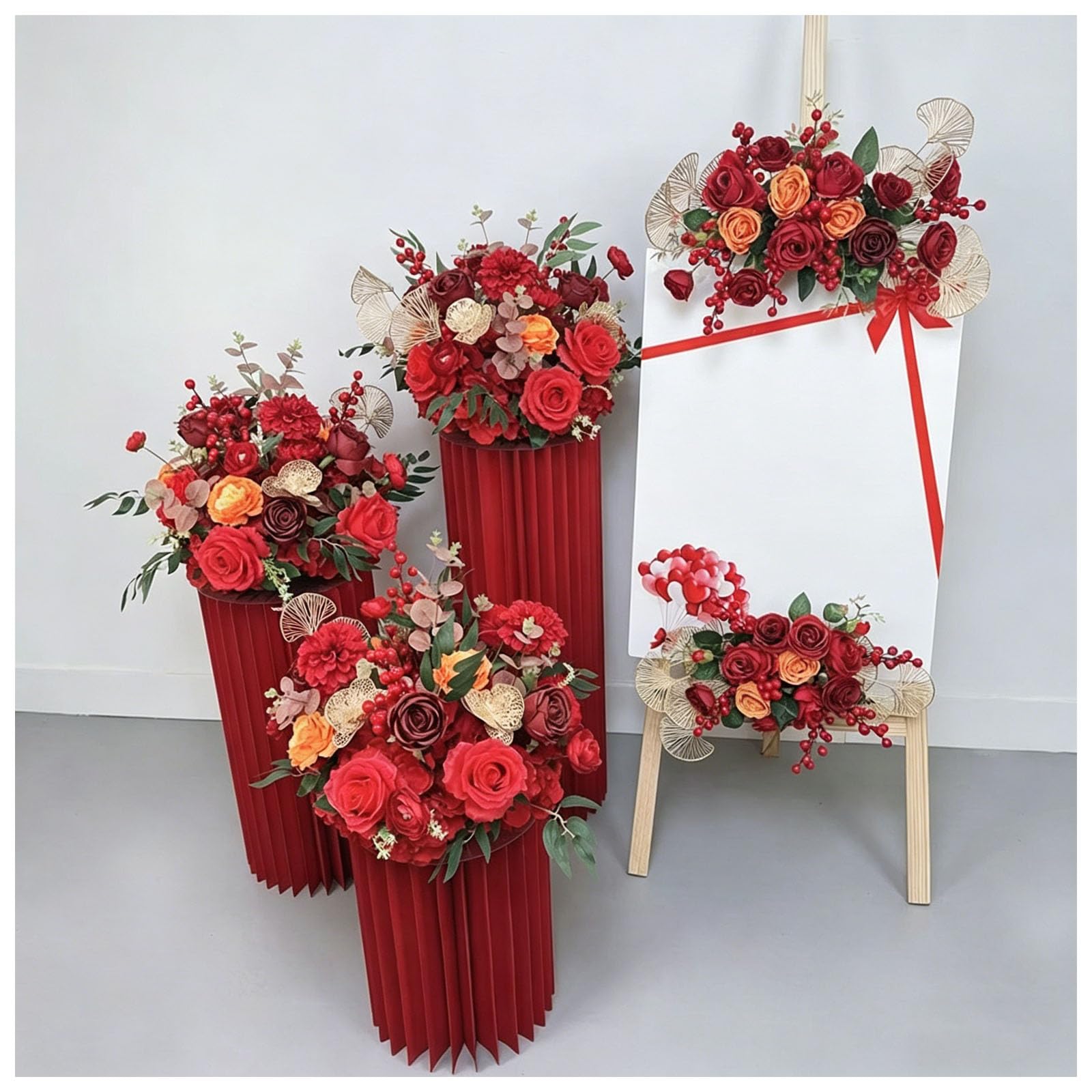 Garden Decoration Flowers Artificial Wedding Flowers Faux Floral Arrangement, Multiple Styles Fake Flowers, For Wedding Aisle, Bridal Room, Hotel Lobby, Window Display, Engag(Size:5-piece set,Color:A)