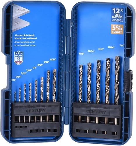 Century Drill & Tool, 26713, juego de 13 piezas, broca Jobber, ProGrade, acero cobalto, paquete de brocas de alta velocidad