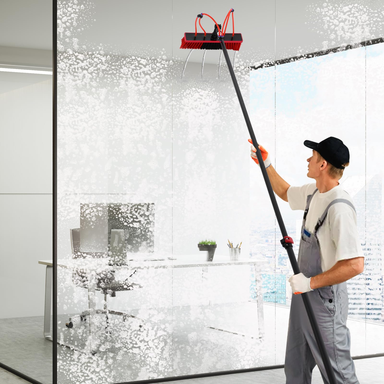 Fensterreinigungsstange Fensterreiniger mit Bürstenkopf 180 ° Einstellbarer Winkel 1.61-9m Einstellbare Stange Länge für die Reinigung von Hausdächern (30ft)