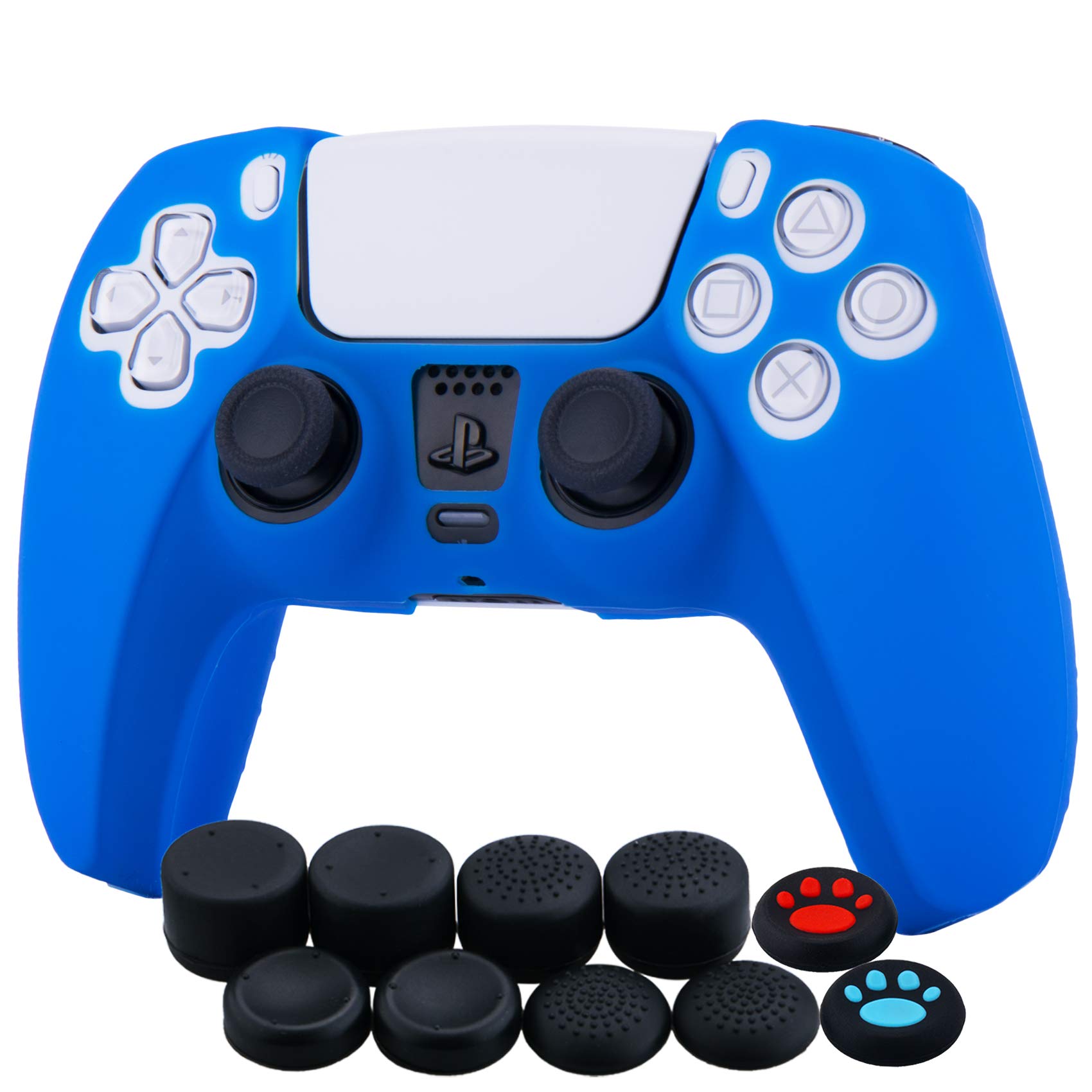 YoRHa Custodia in Silicone Cover Skin per PS5 Dualsense Controller (Blu) x 1 con Copri levette Analogiche x 10