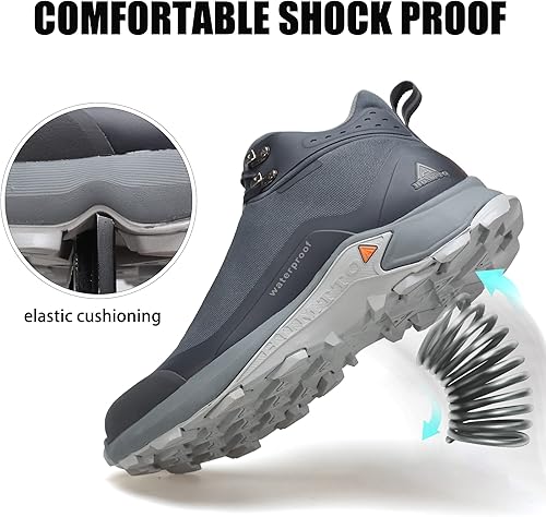 Miniatura 5 de HUMTTO Botas de senderismo impermeables para todo terreno para hombre, ligeras, transpirables, botas de tobillo al aire libre, zapatos de senderismo