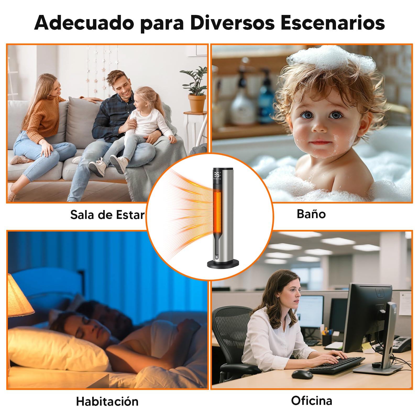 Calefactor Bajo Consumo 2000W, Calefactor Baño Portátil, Estufa Eléctrica Oscilante 70°, Calefactor Ceramico PTC con Mando de Distancia, 3 Modos, Temporizador 12h, Doble Protección de Seguridad