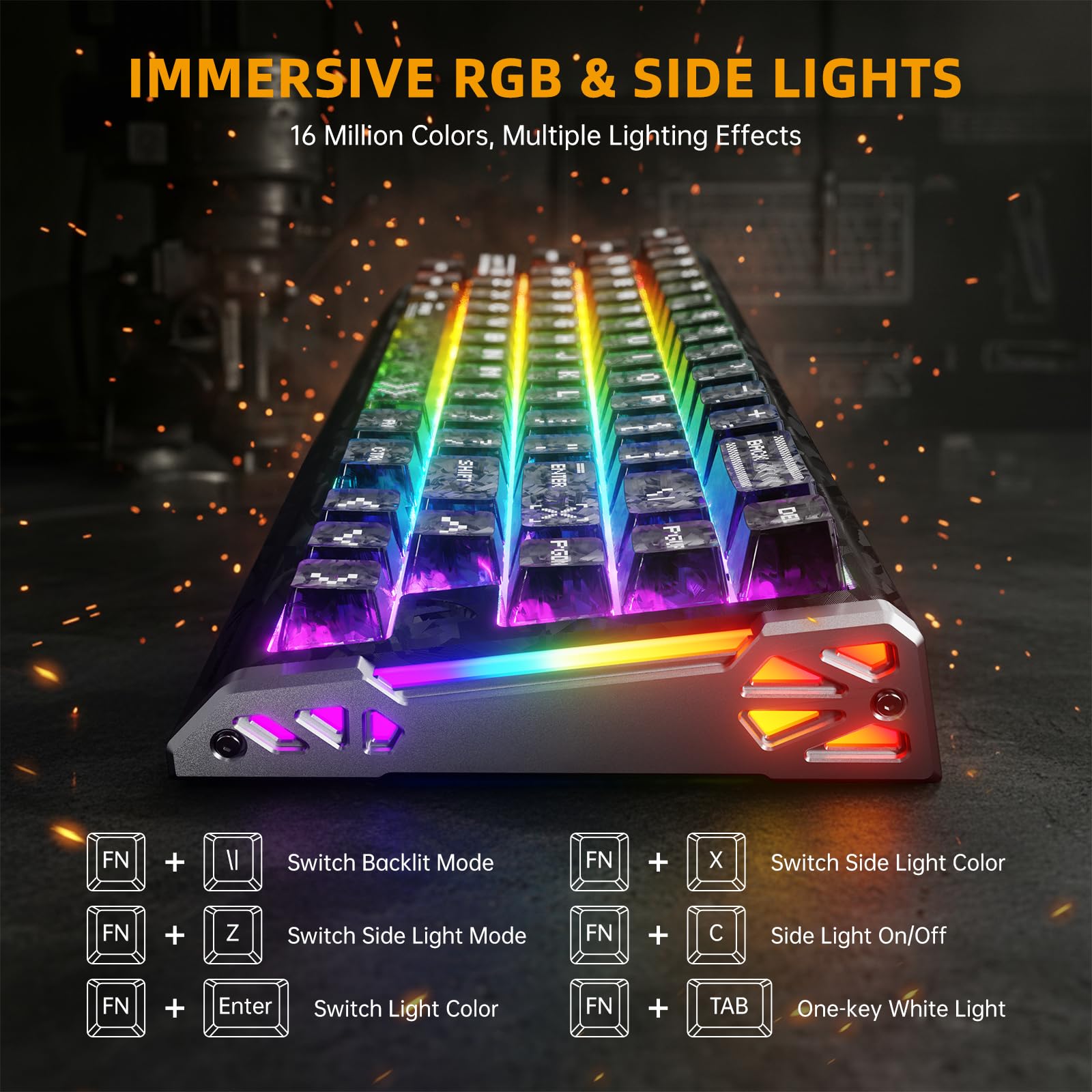 ATTACK SHARK R68 HE Tastiera Gaming Magnetica 8000Hz, Rapid Trigger 0,005 mm, Fibra di Carbonio Forgiata e Alluminio CNC, Snap Tap, Effetto Hall, 60% RGB Cablata, US QWERTY, PC/WIN, Nero Carbone