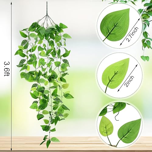 Miniatura 2 de Hoteam 18 plantas colgantes artificiales de 32 pulgadas, enredaderas de hiedra falsa con hojas falsas para patio, plantas artificiales para sala de