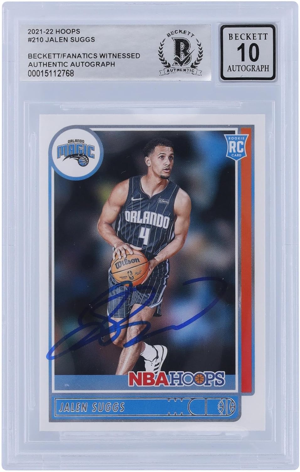 Jalen Suggs Orlando Magic Autographed 2021-22 Panini NBA Hoops #210 Beckett Fanatics Witnessed Authenticated 10 Rookie Card - Basketball Slabbed Autographed Cards