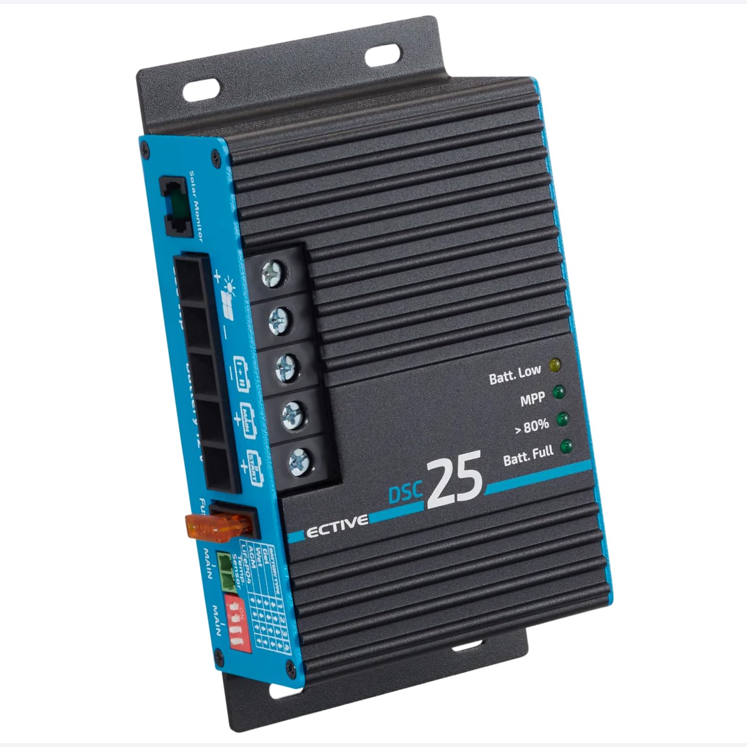 ECTIVE - DSC 25 MPPT Dual Solarladeregler 12V 25A – bis 50V, 350 Wp kompatibel mit LiFePO4/AGM/GEL/Nass – Für Bord- und Starterbatterie in Wohnmobil, Camper, Caravan, Boot