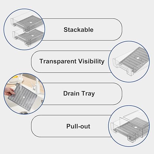 Miniatura 4 de Organizador de almacenamiento de plástico transparente para refrigerador con cajones y escurridor, contenedores apilables para organización de