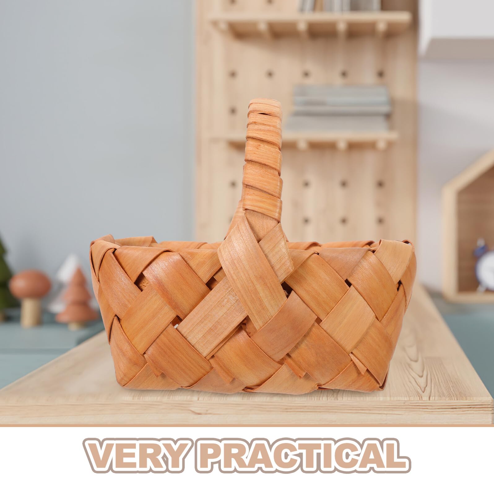 VALICLUD Mini Cestas Tejidas de Madera con Asa, 4 Unidades para Almacenamiento y Adorno de Bodas