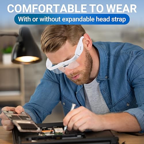 Miniatura 7 de YOCTOSUN Lupa de cabeza con 3 luces LED y lentes desmontables 0.75X, 1.25X, 2.0X, 3.0X y 4.0X, lupa de carga USB, lupa con luz para trabajos