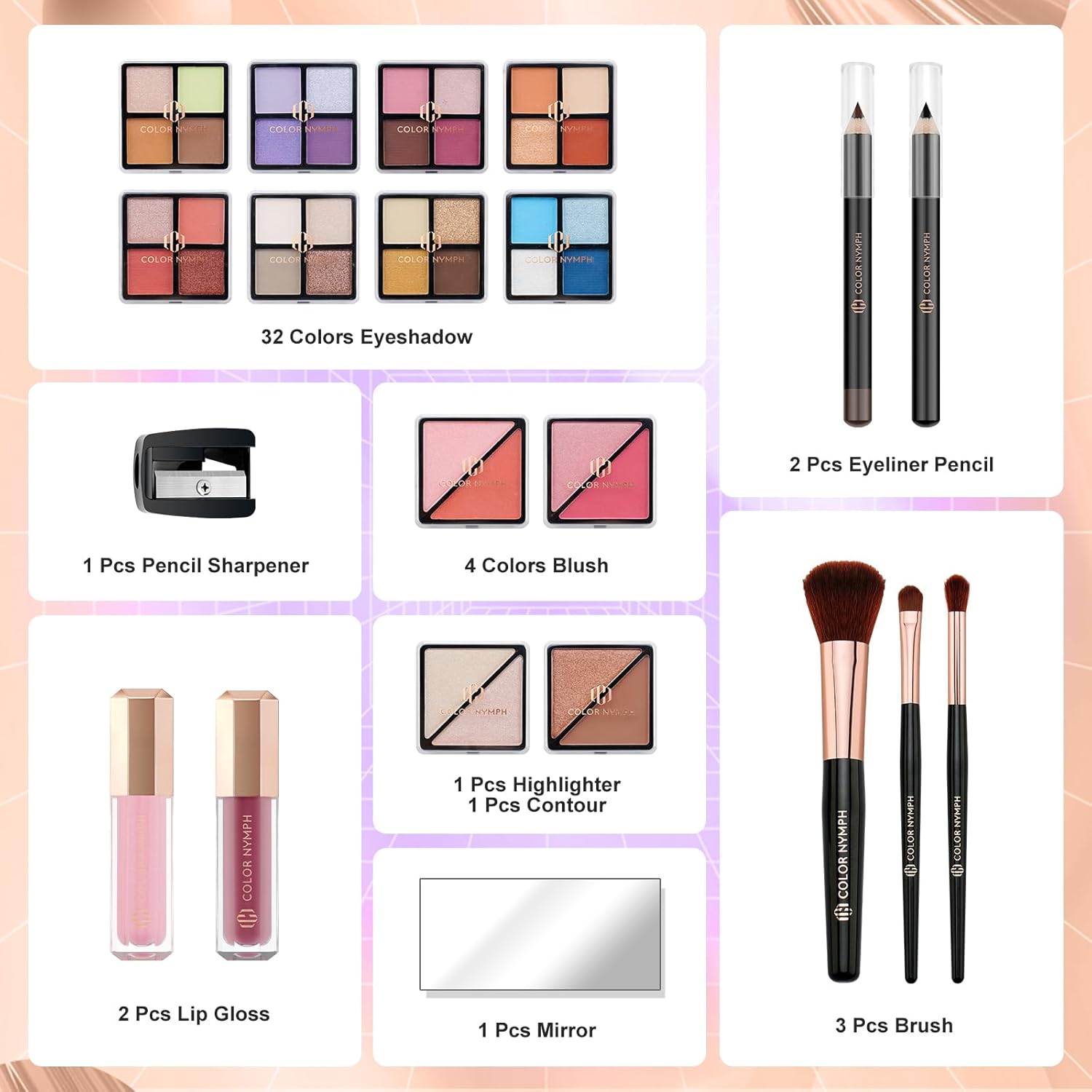 Color Nymph Girls Makeup Kit for Teen | Full Starter Cosmetics Makeup Set With Train Case | Included 32 Colors Eyeshadow, Bronzer, Contour Powder, Blush, Highlighter, Lip Gloss (Pink) - Image 2