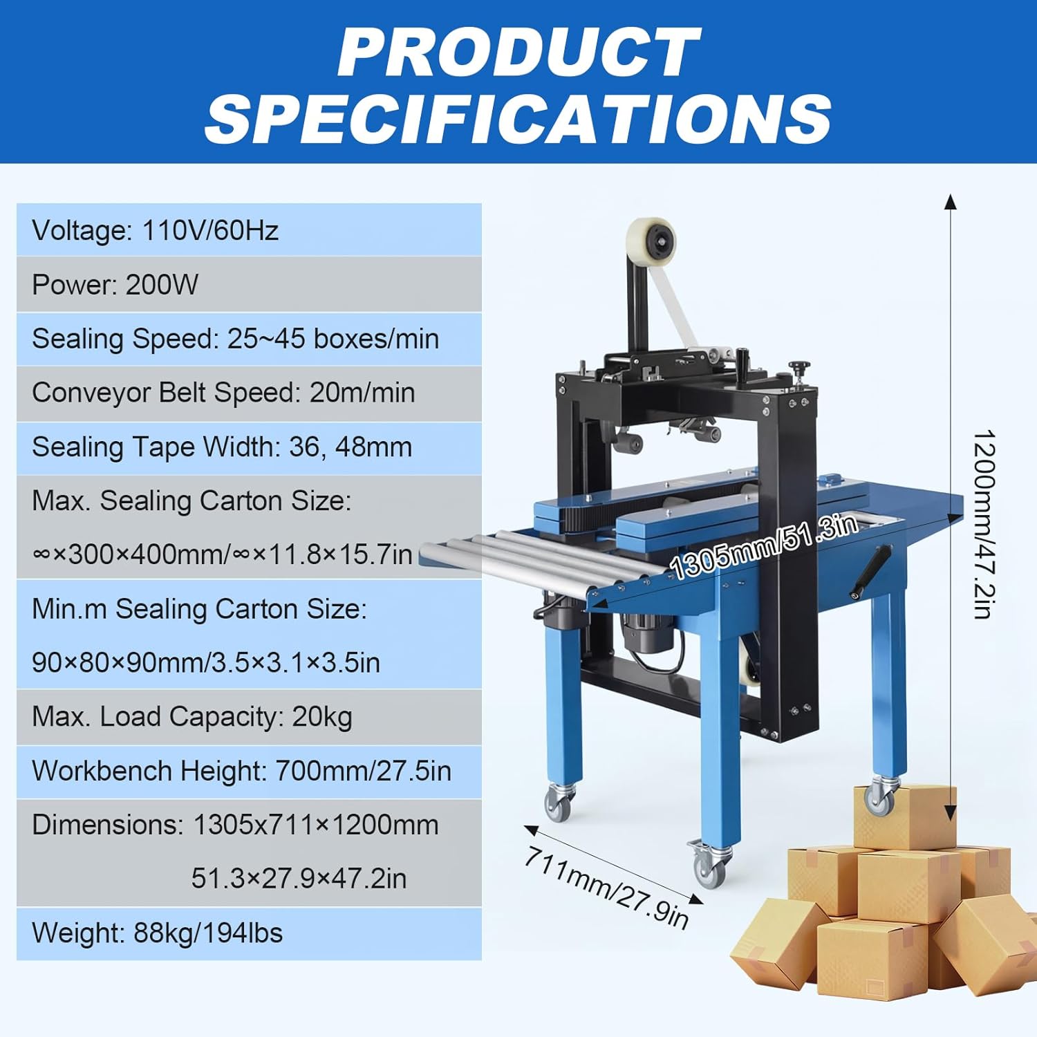 ‎LABFENG Fully Automatic Carton Sealer – 110V Multi-Function Tape Dispenser for Shipping Boxes, Adjustable Height & Width, High-Speed Packaging Machine for Warehouses & Shipping Departments