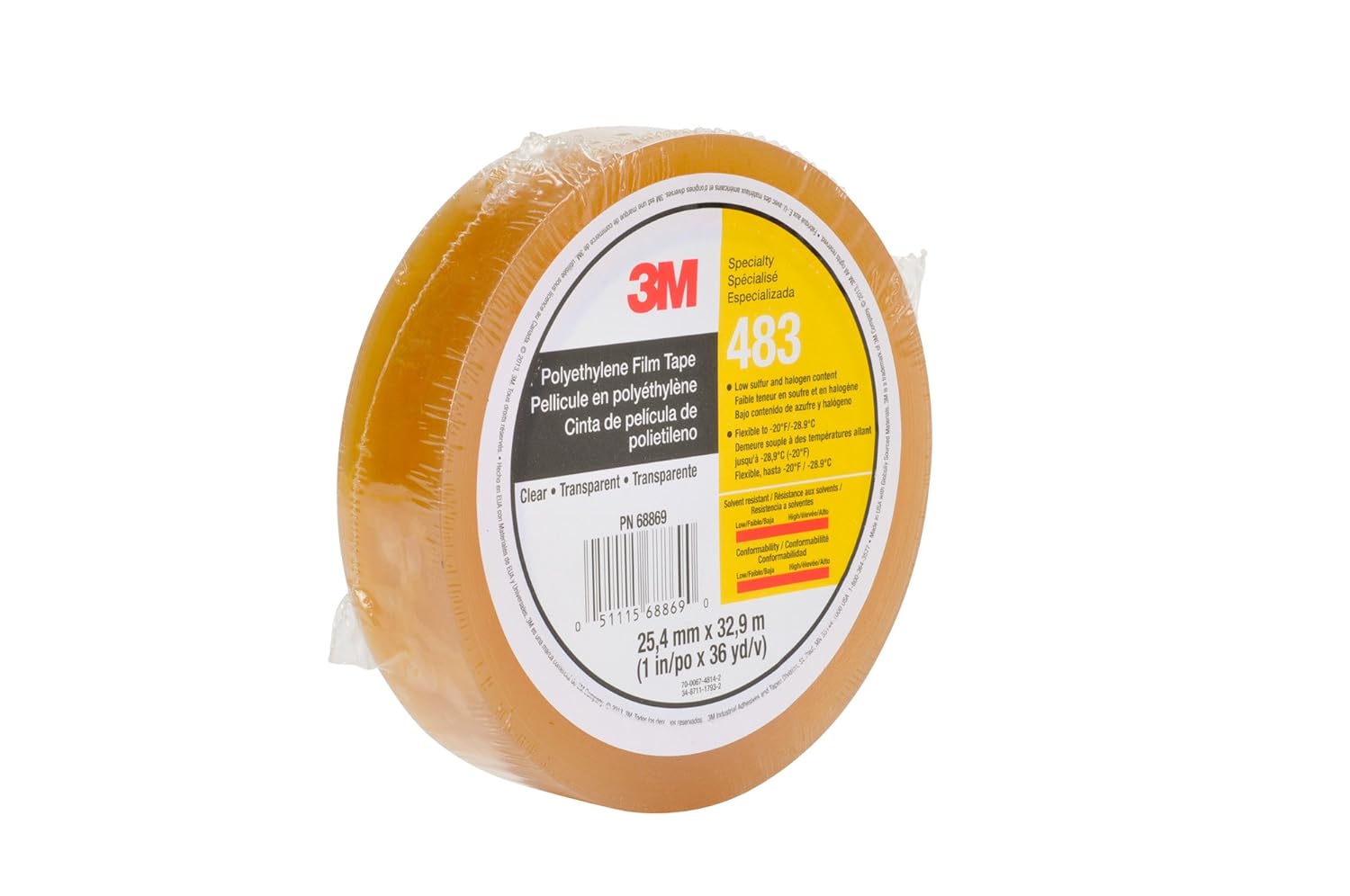 3M Polyethylene Tape 483, Transparent, 1 in x 36 yd, 5.0 mil