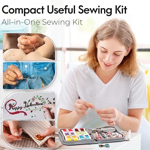 Miniatura 20 de Coquimbo Kit de costura de regalo de Navidad para mujeres, abuela, mamá, adultos, niños, principiantes, viajeros, emergencias, suministros de Negro