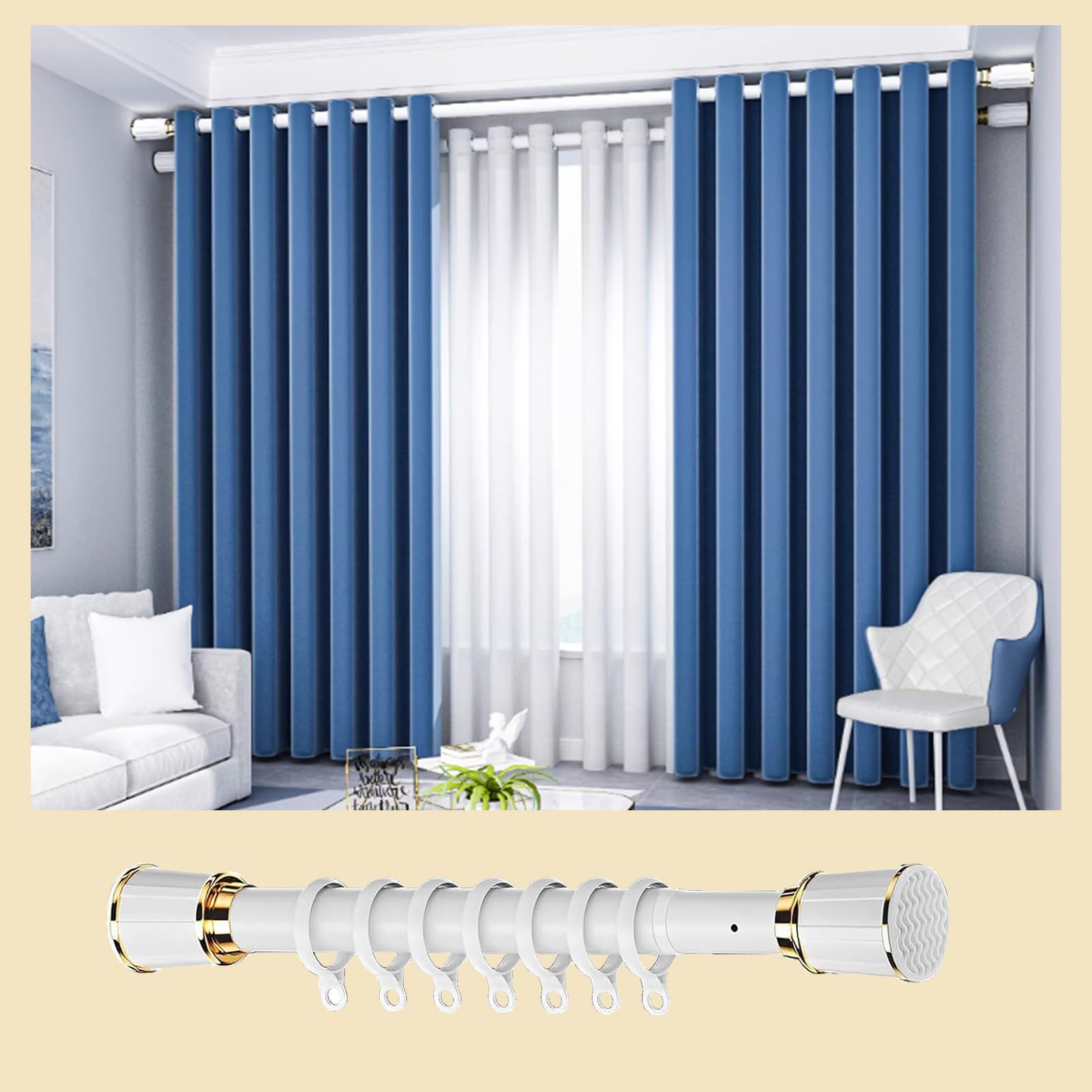 Ts Tringle pour ains & Douche 63 259,9 cm sans perçage Extensible pour salle de bain, cuisine et décoration d'intérieur Vert 3 m de diamètre réglable 160 à 250 cm
