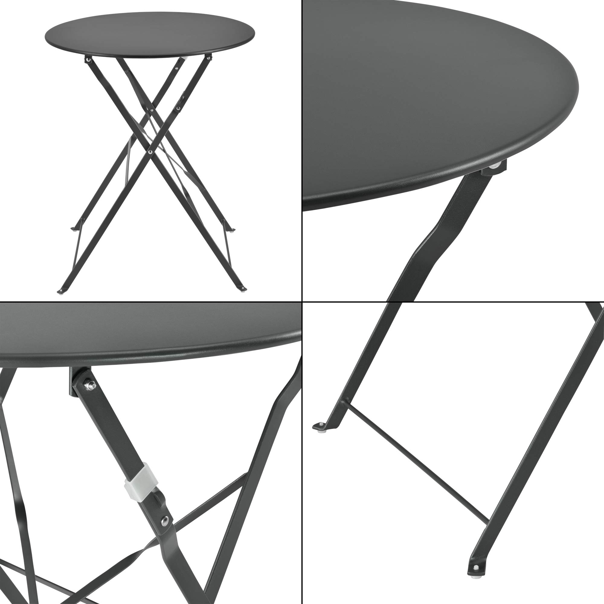 [en.casa] Set de Bistrot Meubles de Jardin Pliables Design Table Basse Ronde 2 Chaises pour Terrasse Balcon Set de Meuble d'Extérieur Patio Acier Gris Foncé