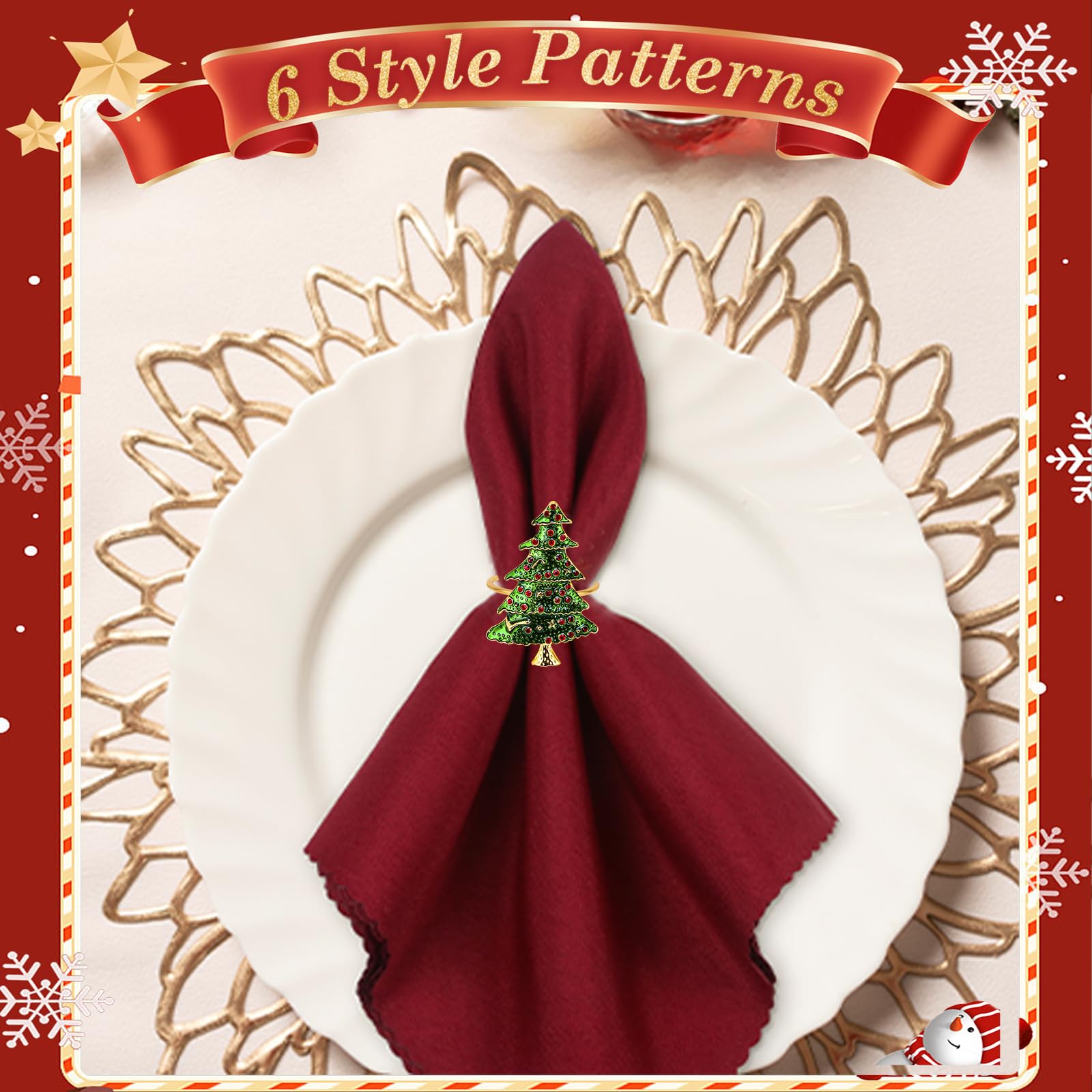 KPOSIYA Weihnachtsserviettenringe, 10 Stück, goldfarben, Metall, Weihnachtsbaum-Serviettenringe, Halter für Weihnachten, Party, Gastgeschenk, Urlaub, Winter, Abendessen, Tischdekoration