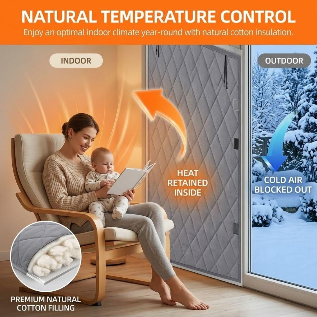 Rideau Thermique Coton, Rideau Occultant Fenêtre, Isolant Froid Chaleur