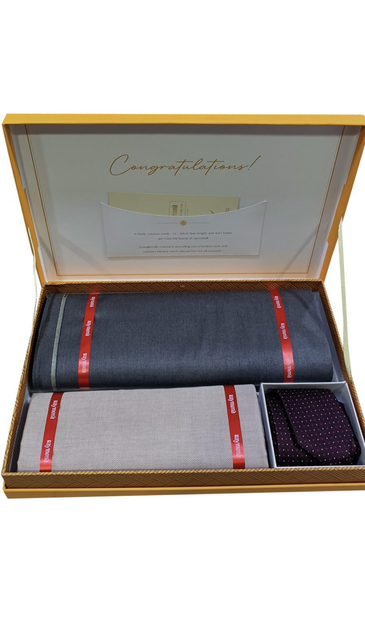 Raymond Men's Unstitched 3.25 Meters Suit Fabric Set With Tie, Pocket Square and 100% COTTON Shirt Piece (All Weather, Attractive Box, Premium)