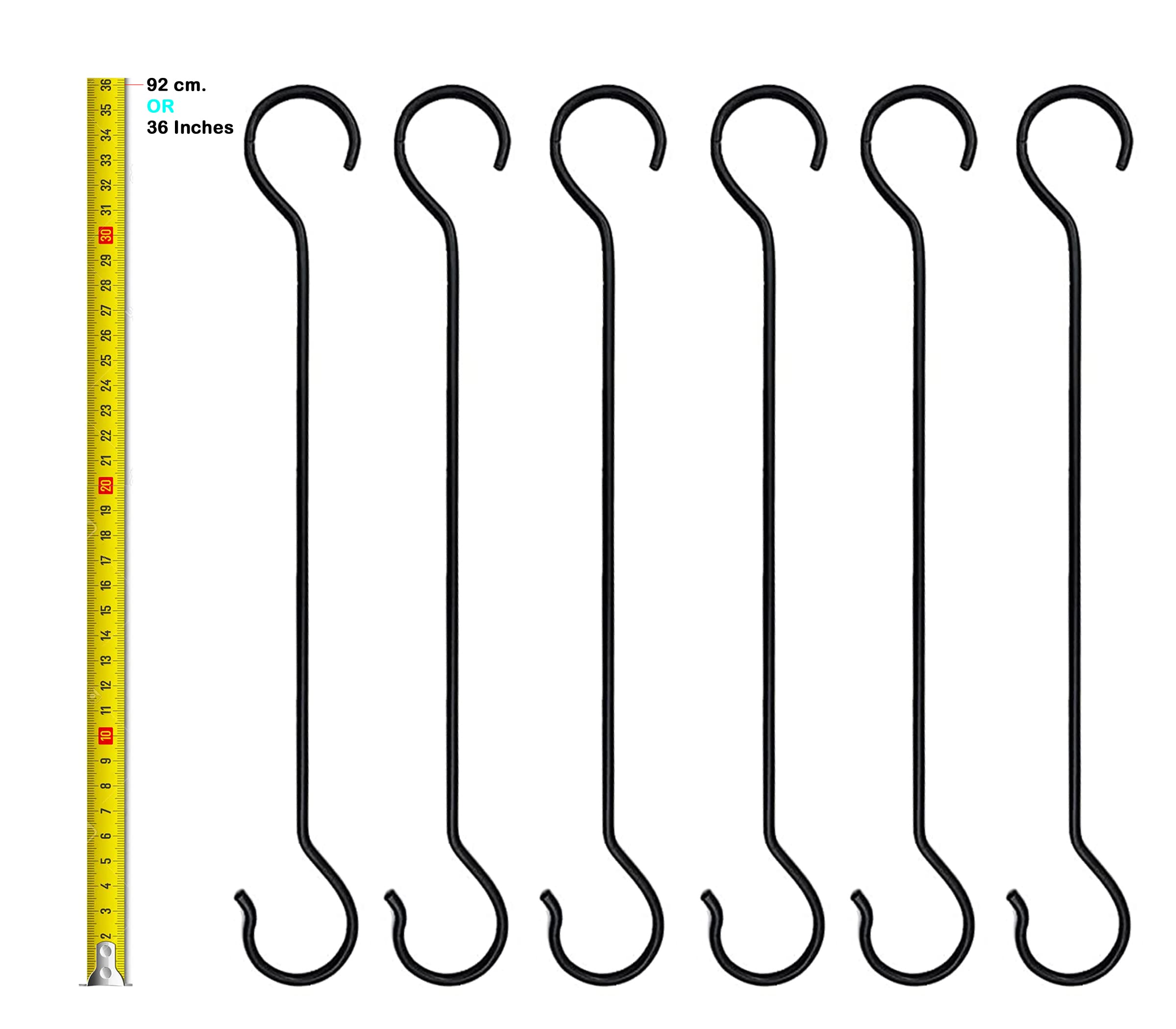 CRAFTCASTLE Large S Hooks Black | Long S Hooks for Hanging Plant | Extension Hooks for Kitchenware, Utensils, Pergola, Closet, Flower Basket S Hook 92Cm (Pack of 6)