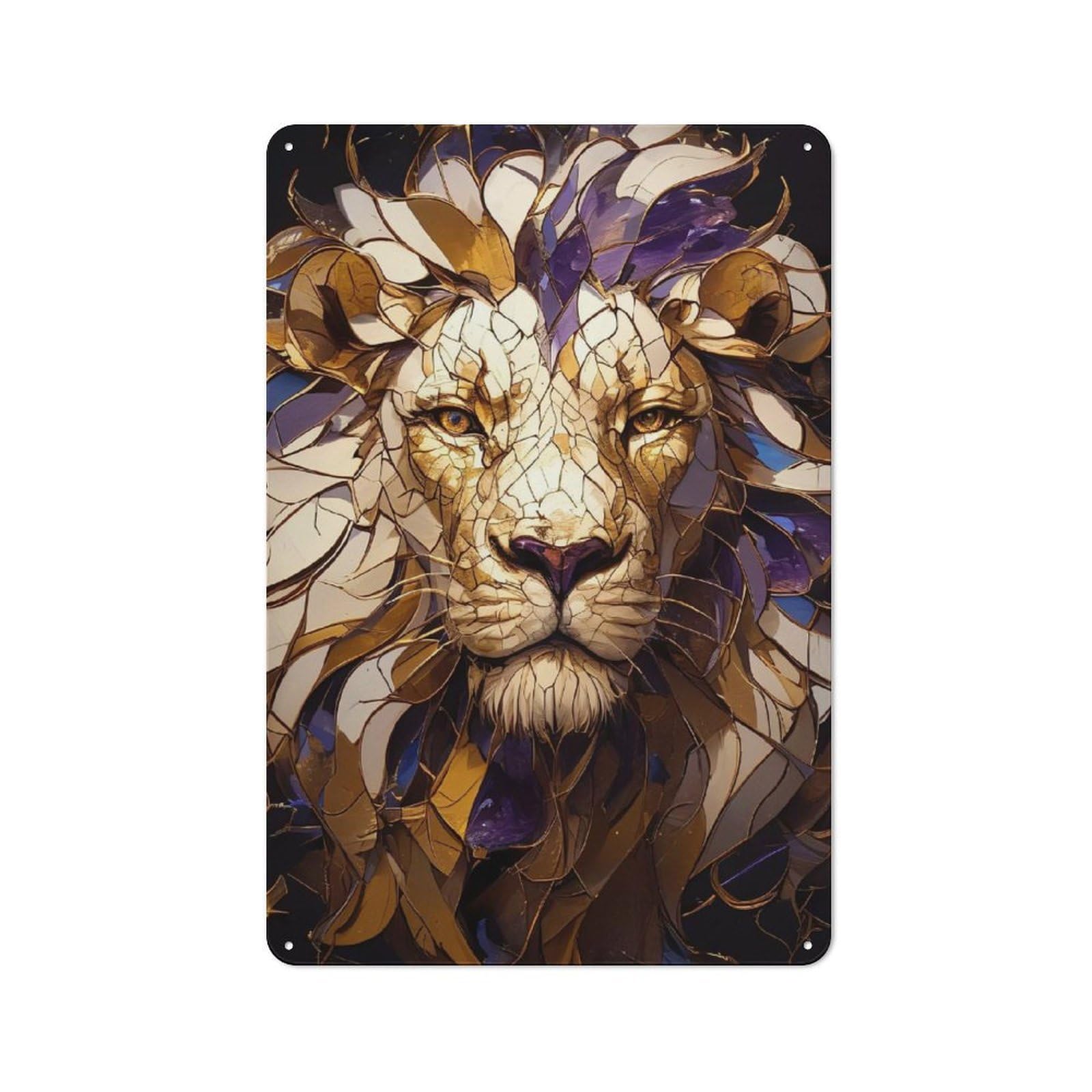 Abstract Lion Portrait Vintage Metal Wall Decor 30x20cm, Vintage Metal Sign for Cafe, Bistro, Bakery Or Restaurant