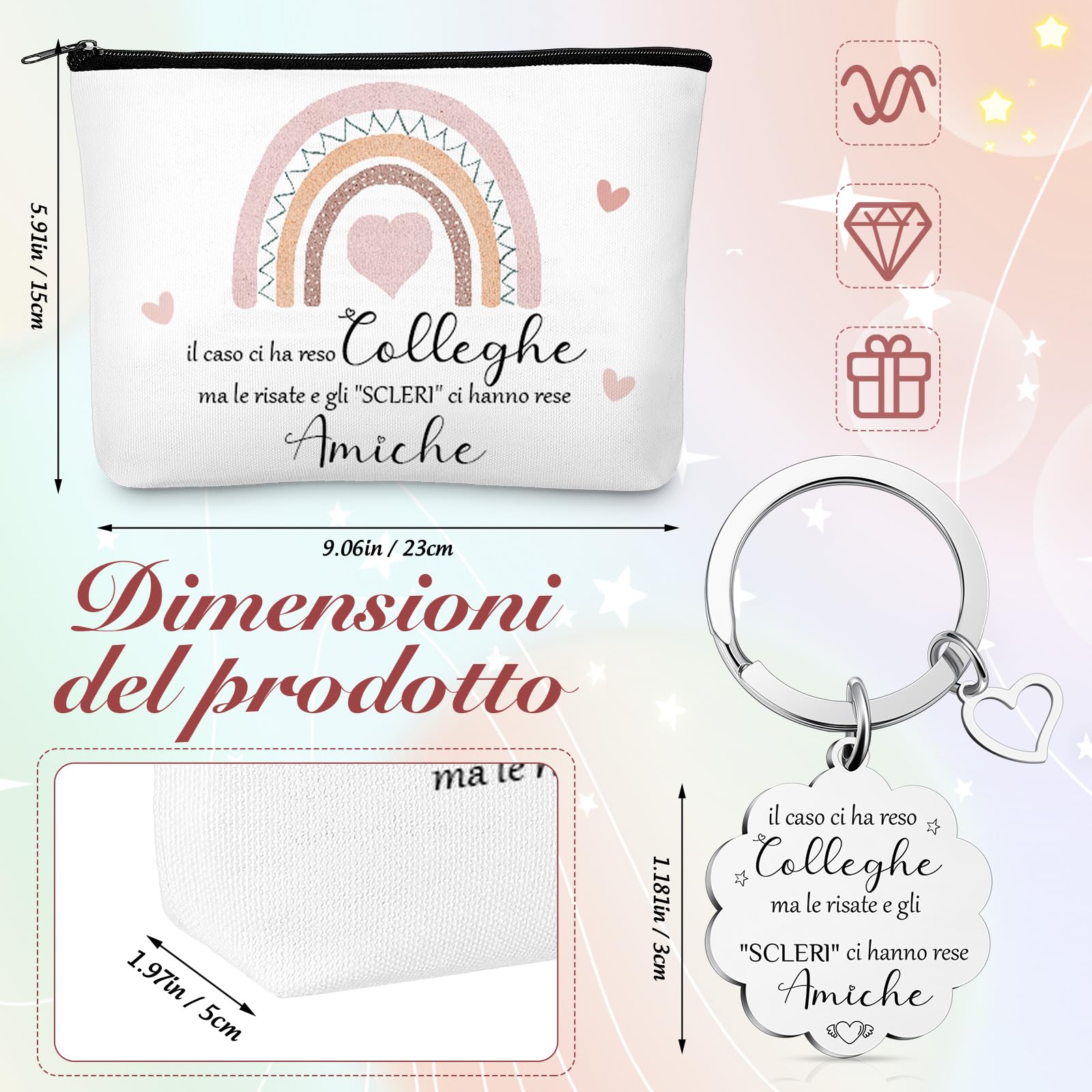Xuniea Regali per Colleghi Include 1 Borsa per Cosmetici 1 Portachiavi con Frase il Caso Ci Ha Reso Colleghe Ma le Risate e gli “SCLERI” Ci Hanno Rese Amiche Regali di Ringraziamento Addio e Natale