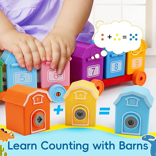 Miniatura 4 de Juguetes de aprendizaje Montessori para niños de 2 a 4 años, conteo educativo a juego y clasificación de tren de dinosaurios con llaves para