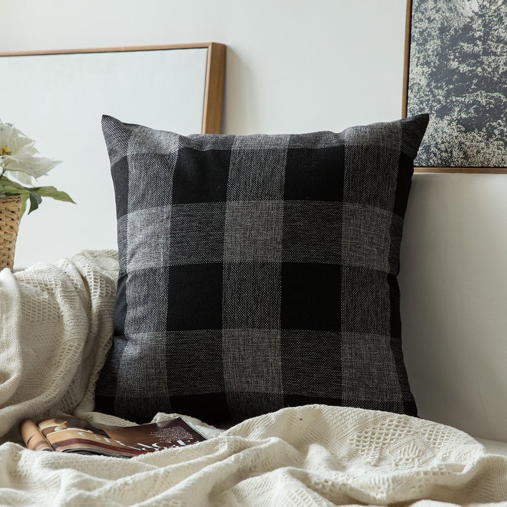 MIULEE Classic Retro Checkers Plaids Linen Soft Solid Black and Grey Decorative Throw Pillow Cover Home Decor Design Cushion Case for Sofa Bedroom Car 24 x 24 Inch 60 x 60 cm