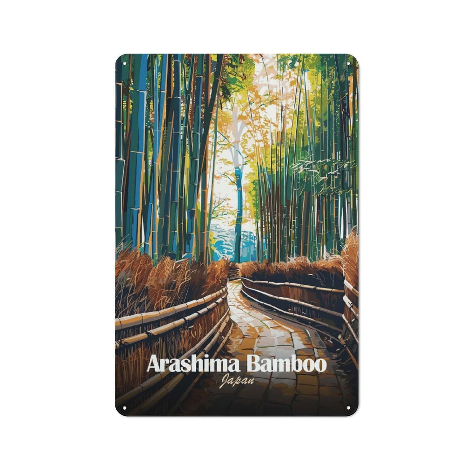 Junmoney Style-3 Arashiyama Bamboo Grove, Japan Tin Sign 30X20cm For Workshop Wall, Vintage Wall Decor, For Metal Sign Collectors, For Garage And Workshop Walls