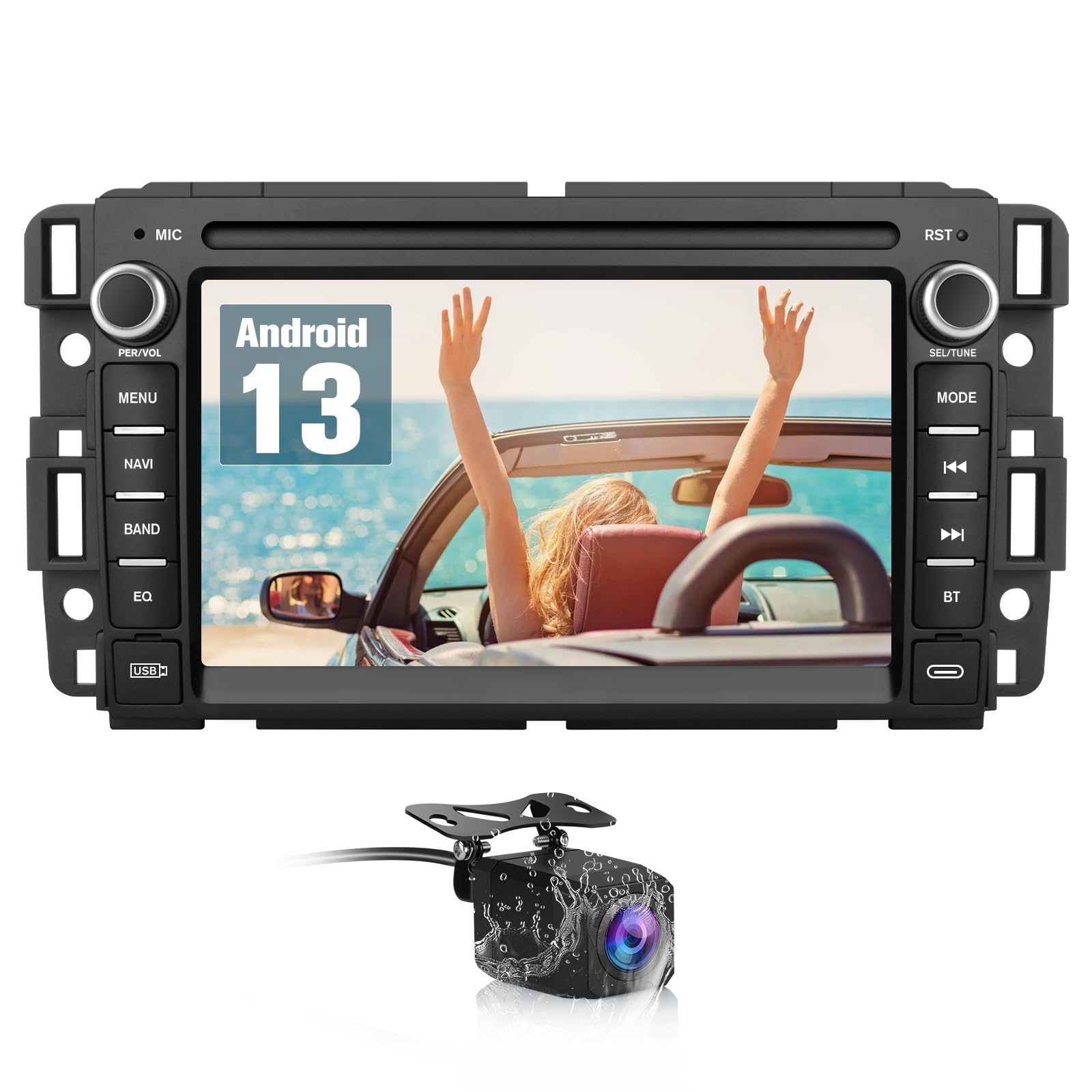 Junsun Android 13 Car Radio Stereo for Chevy Silverado Tahoe GMC Sierra Yukon, 7 inch Screen 2G+32G Head Unit with Carplay/Android Auto SWC GPS WiFi Bluetooth FM RDS AM DSP Backup Camera