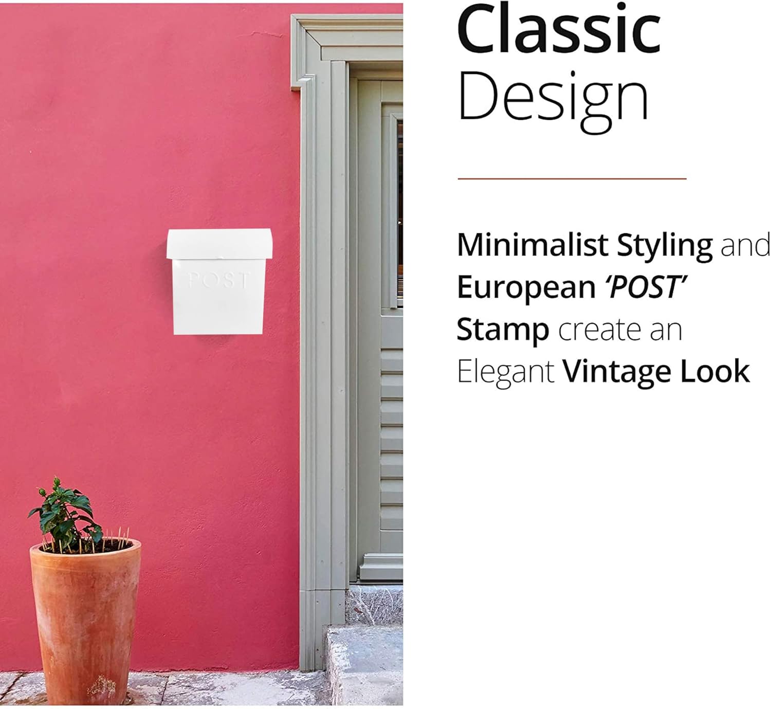 NACH Euro Wall Mount Mailbox with Detachable Newspaper Holder, Metal Mailboxes for Outside Wall Mount, 12x11.2x4.5 Inch, White Mailbox, MB-44768