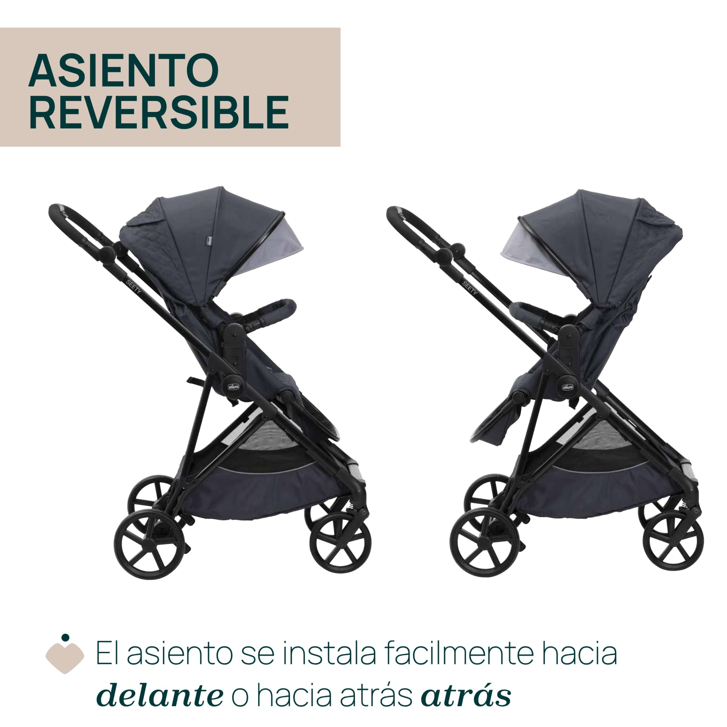 Chicco Cochecito Seety, Cochecito Ligero y Compacto, Desde 0 Meses hasta 4 Años, Capacidad Máxima 22 kg, Cochecito Plegable, Respaldo Reclinable, Cierre Automático en 1 Gesto, Capota Parasol