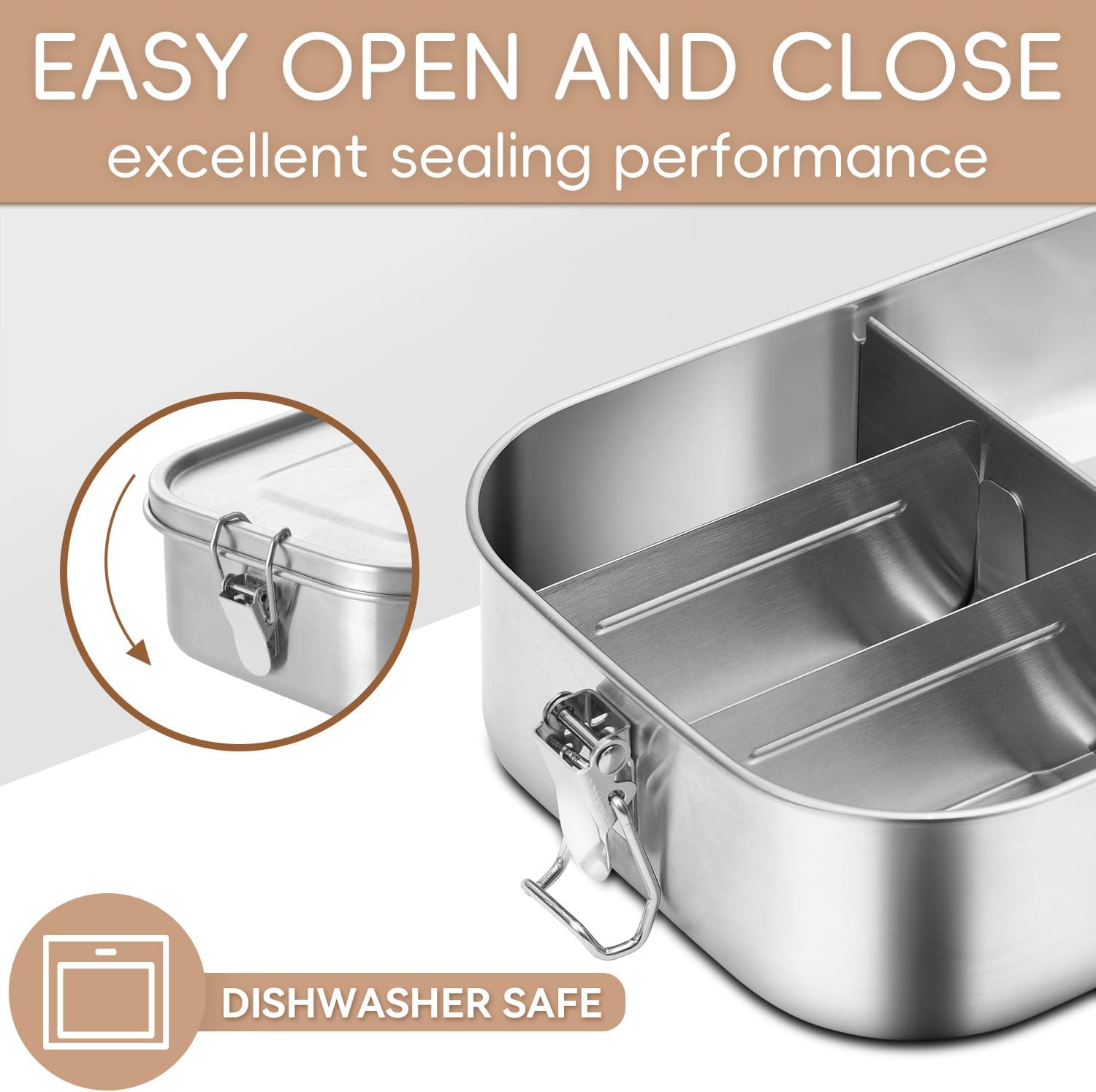 GOLDEN KEY 47QZ Stainless Steel Bento Box with 5 Compartments,1400ml Large & Thickened Metal Lunch Box for Kids or Adults,Eco-friendly Leak-Proof Container with Lockable Clips - Image 5