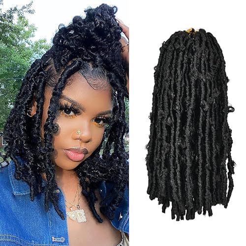 Miniatura 1 de ISWEET Butterfly Locs - 8 paquetes de 96 hebras de cabello de 12 pulgadas, #1B, corto, suave, hecho a mano, trenzas sintéticas desgastadas, cabello