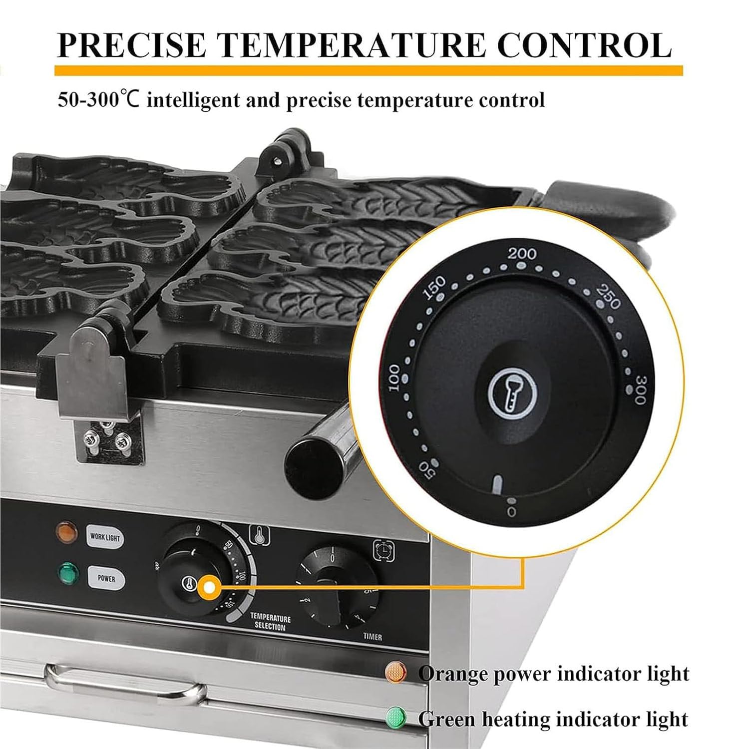 Máquina Hacer Gofres Forma Pez, Máquina Hacer Gofres Taiyaki, Máquina Hacer Gofres Forma Pez Taiyaki 5200 W Máquina Hacer Gofres Con Helado Comercial, Ajustable 50 A 300 ℃/122 A 572 ℉