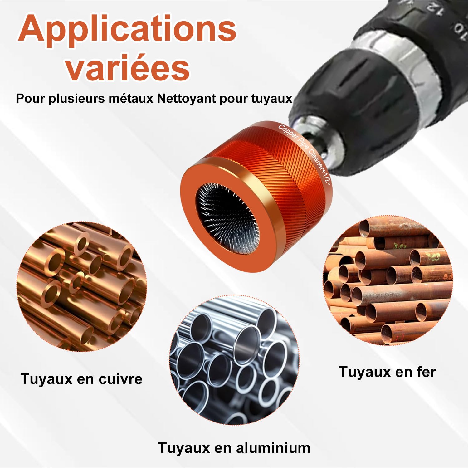 Jeu De Brosses Pour Tuyaux En Cuivre Métallique De 15 Mm, 22 Mm Et 28 Mm Avec Têtes Remplaçables, Pour Éliminer La Rouille, La Saleté Et La Peinture Des Tuyaux En Cuivre Et Des Tuyaux Métalliques De D